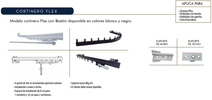 Cortinero Recto de Acero modelo  Flex